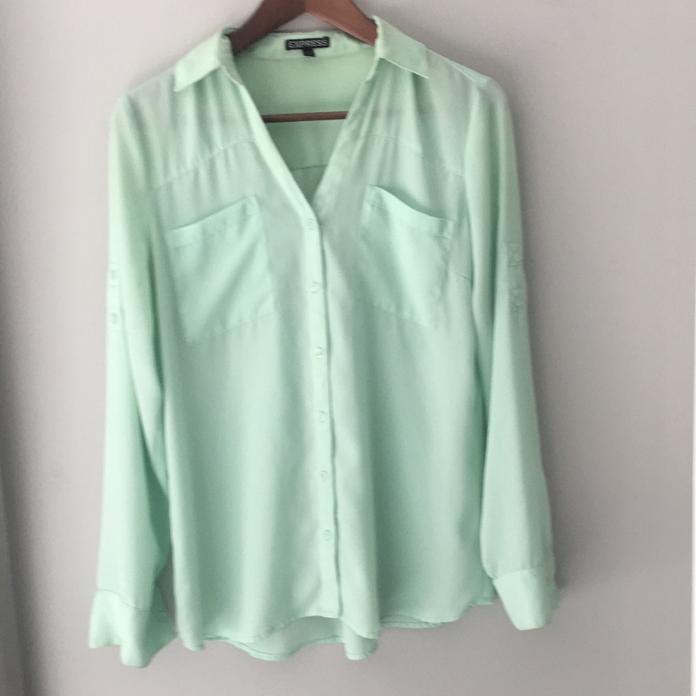 Mint green sheer blouse